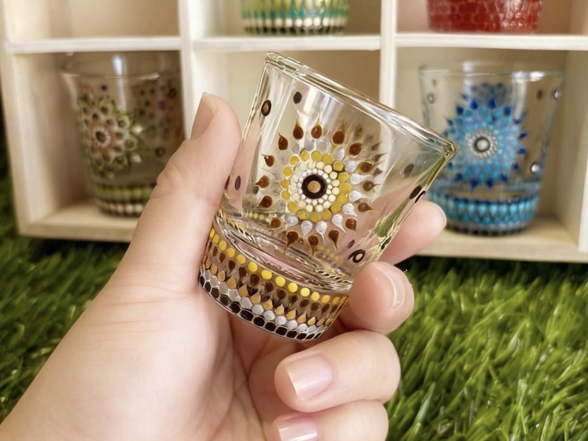 曼荼羅 ショットグラス　ブラック×レッド