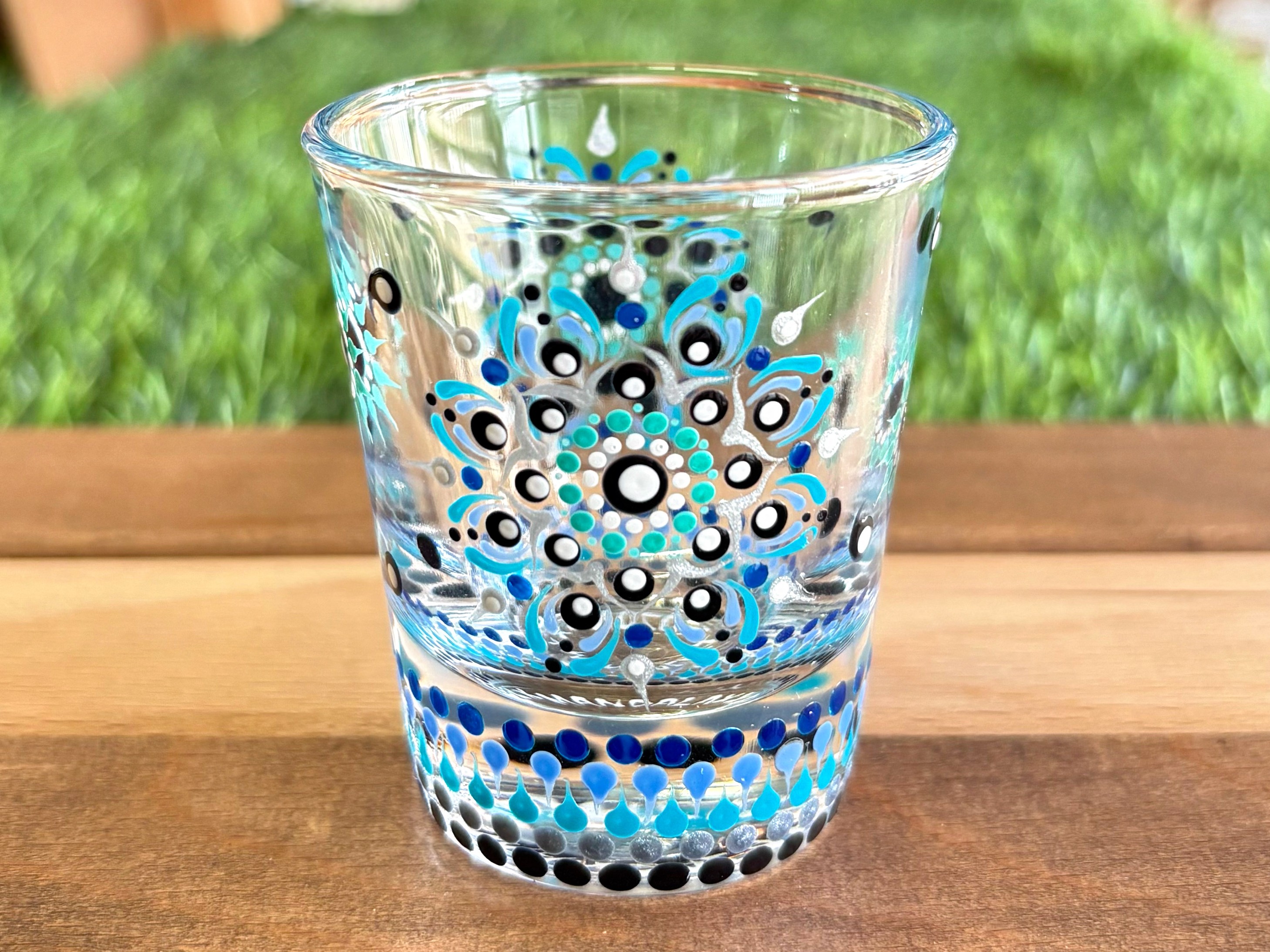 曼荼羅 ショットグラス　ブルー×ホワイト