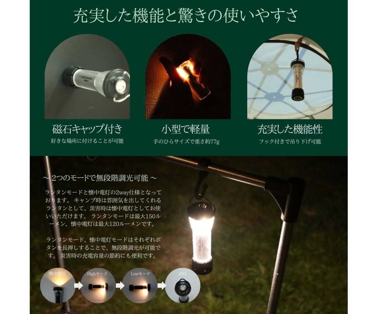 SOOMLOOM 充電式 LEDランタン 20-200LM ランタン 懐中電灯 2way